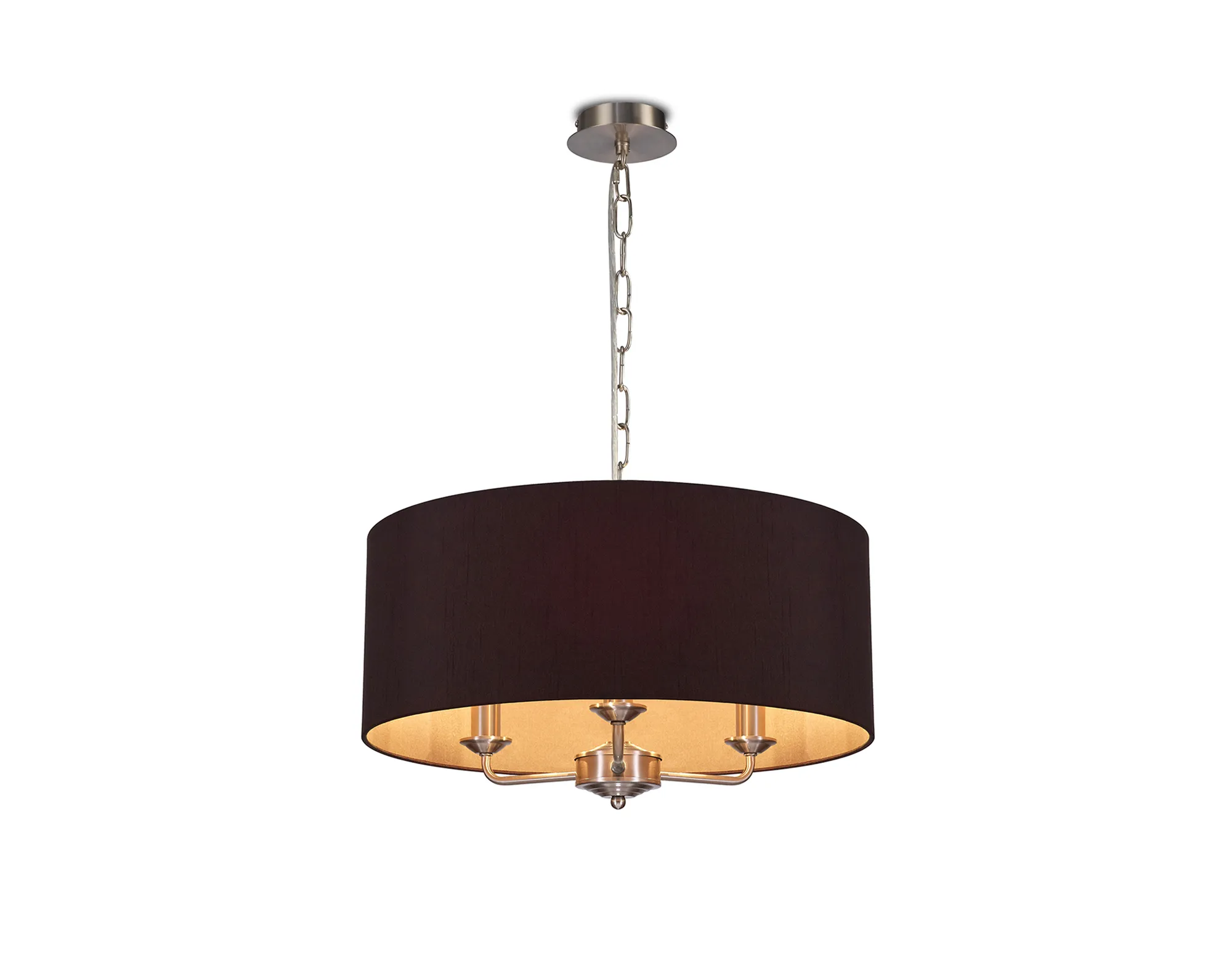 Banyan 50cm 3 Light Pendant Satin Nickel, Midnight Black/Green Olive